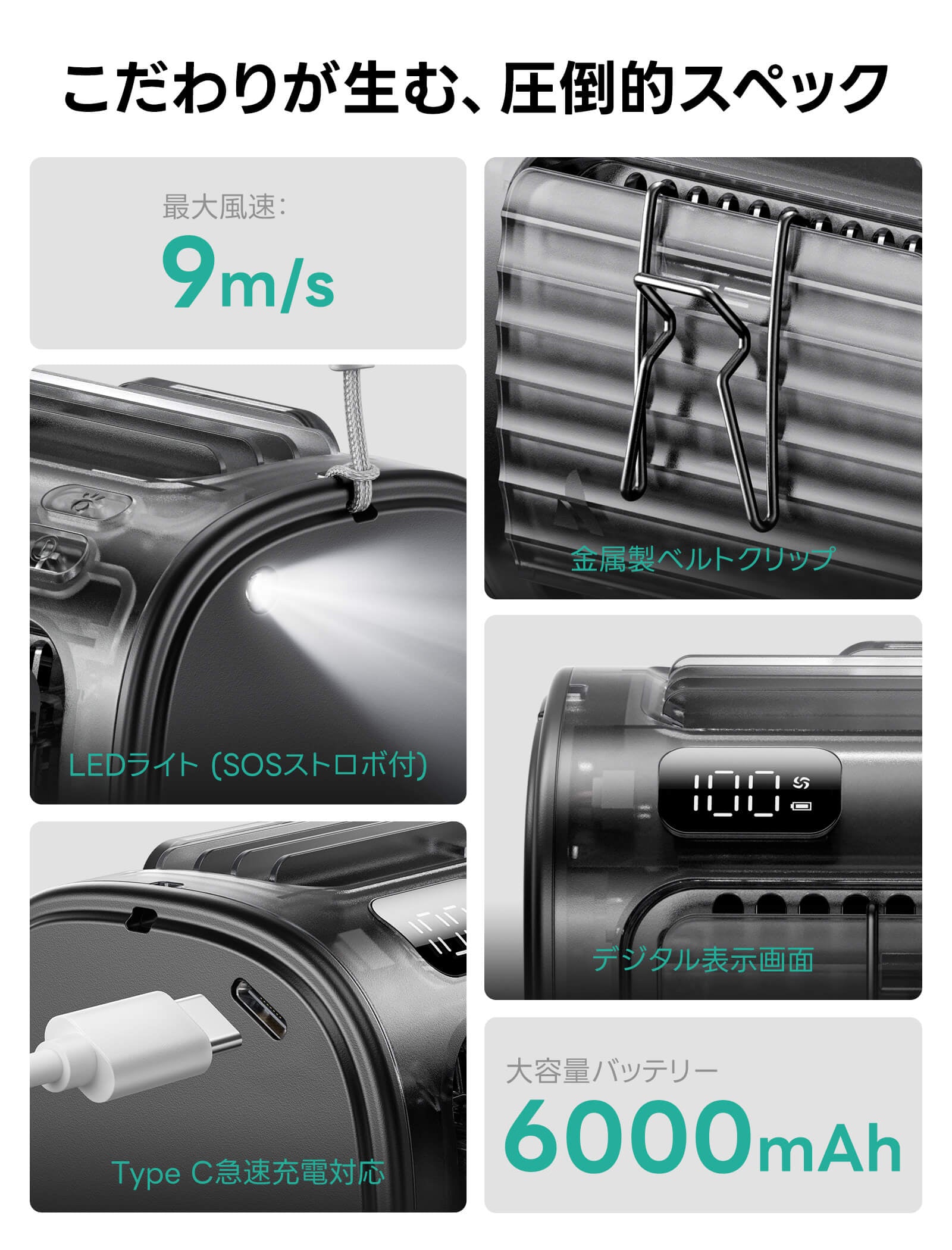 Flow 6000mAh | 大風量 腰掛け扇風機