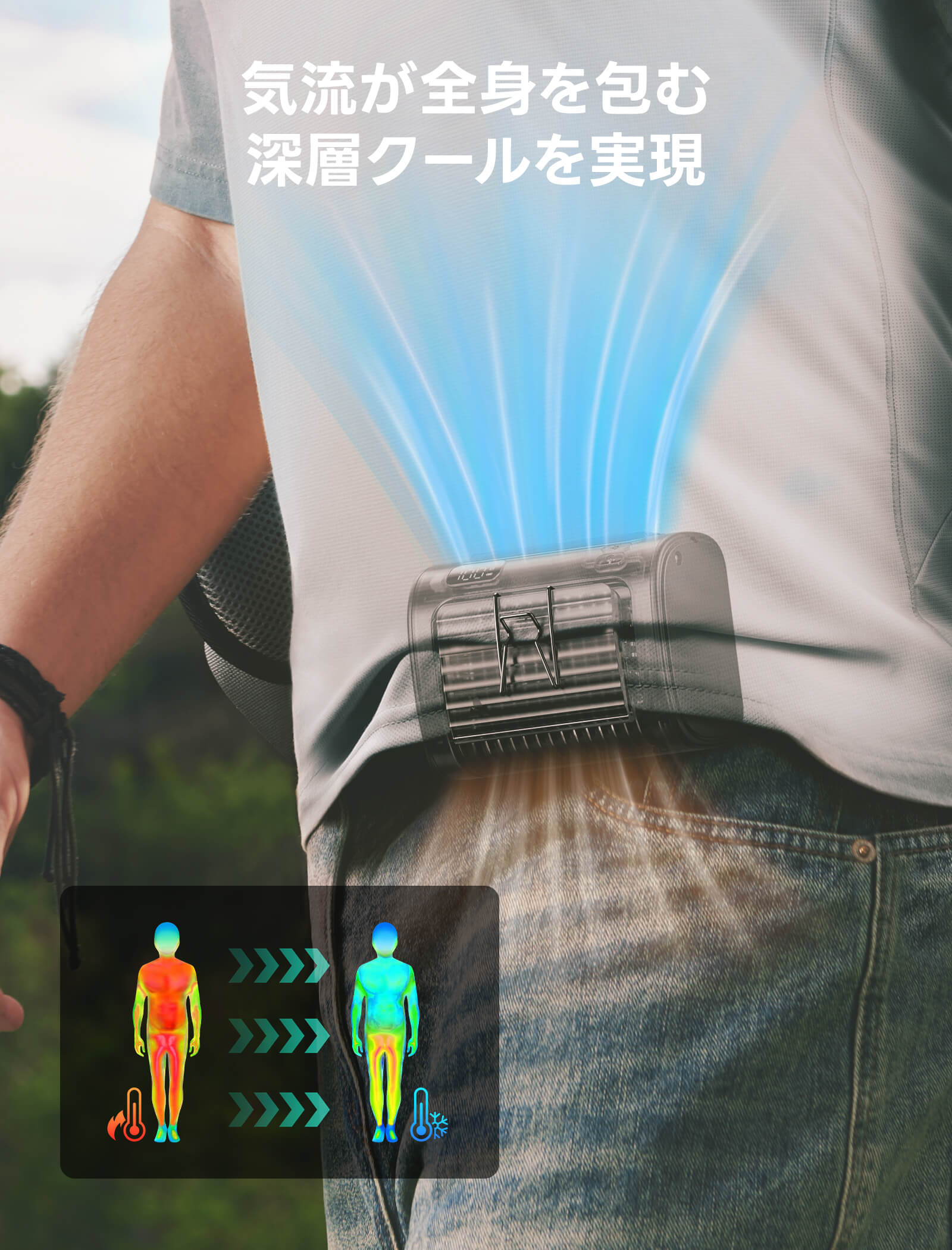 Flow 6000mAh | 大風量 腰掛け扇風機
